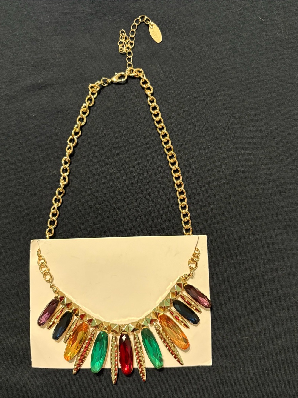 Multicolor Crystal Statement Necklace - Gold Tone 8”
